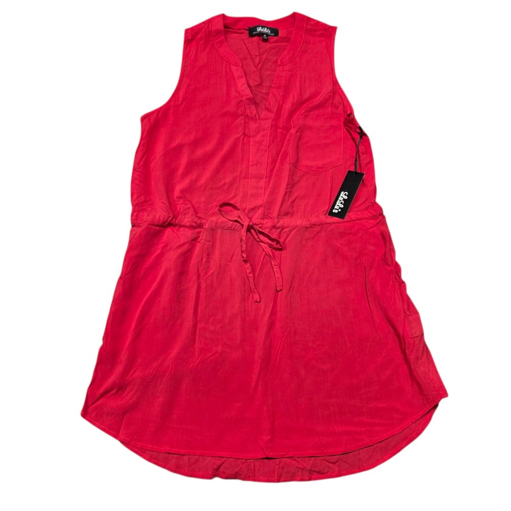 NEW LuLus Red Sleeveless‎ V Neck Drawstring Waist Shirt Dress Size Medium NWT